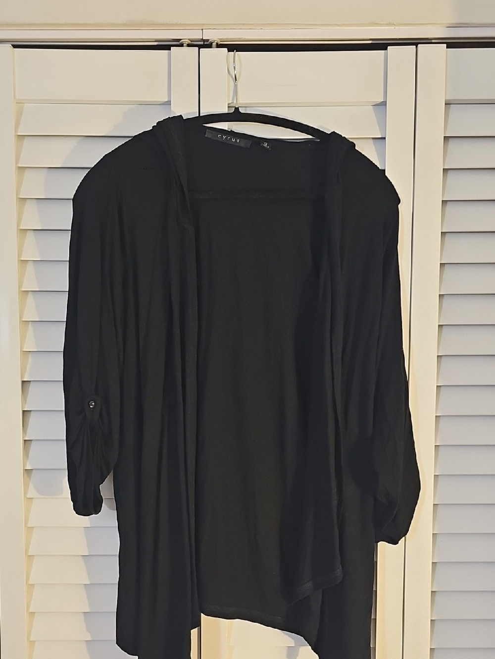 Cyrus Black Open-Front Hooded Cardigan